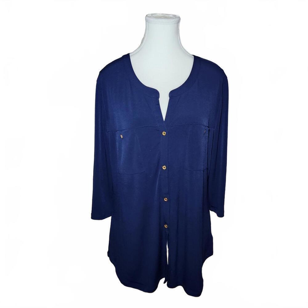 Ellen-tracy Women's  Shirt Size L Navy Blue